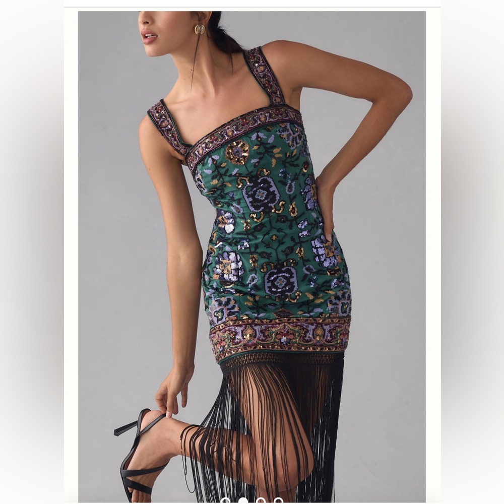 By Anthropologie Slim Fringed Midi Dress